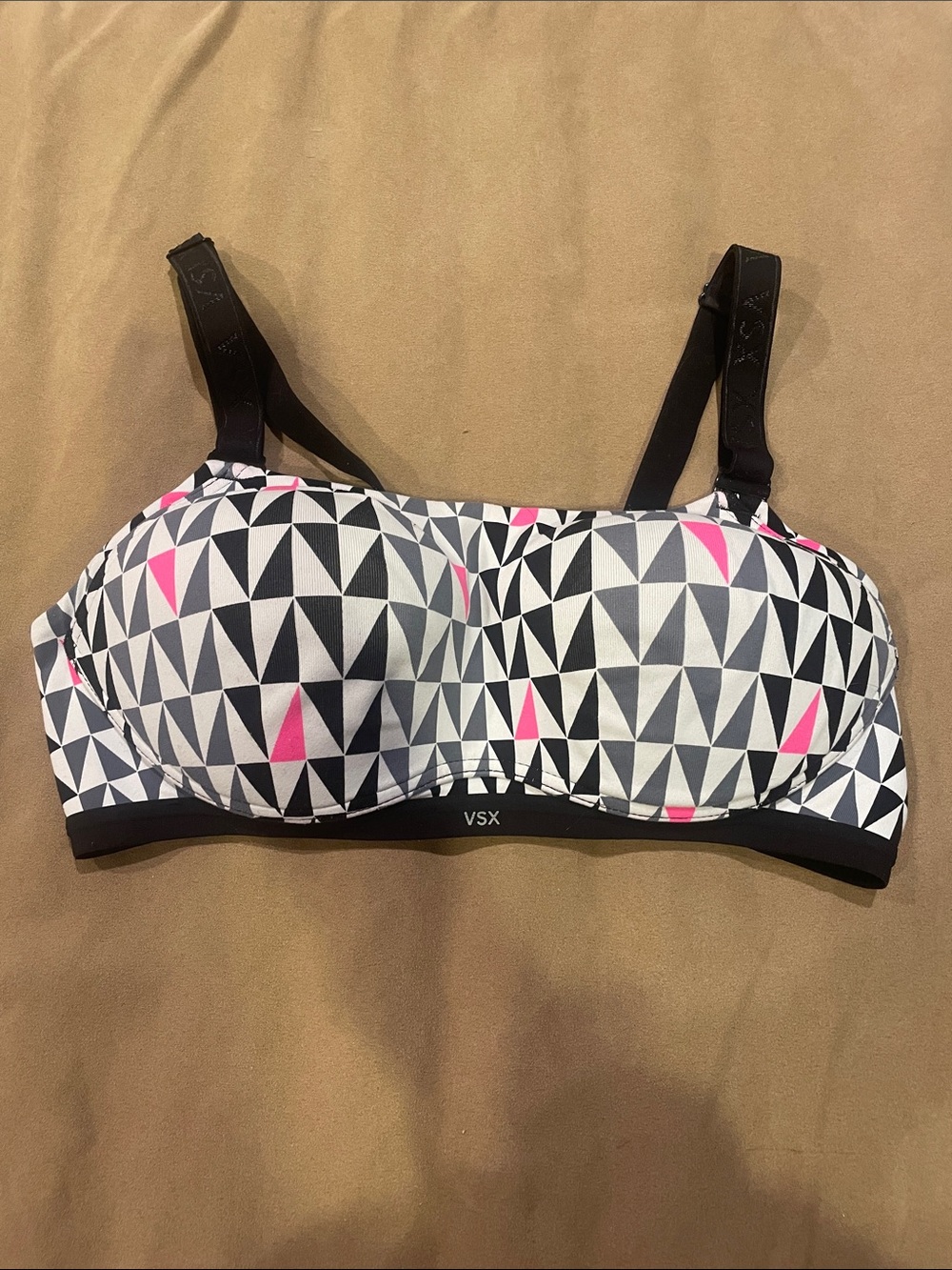 Victoria's Secret VSX Black, White & Pink Geometric Sports Bra